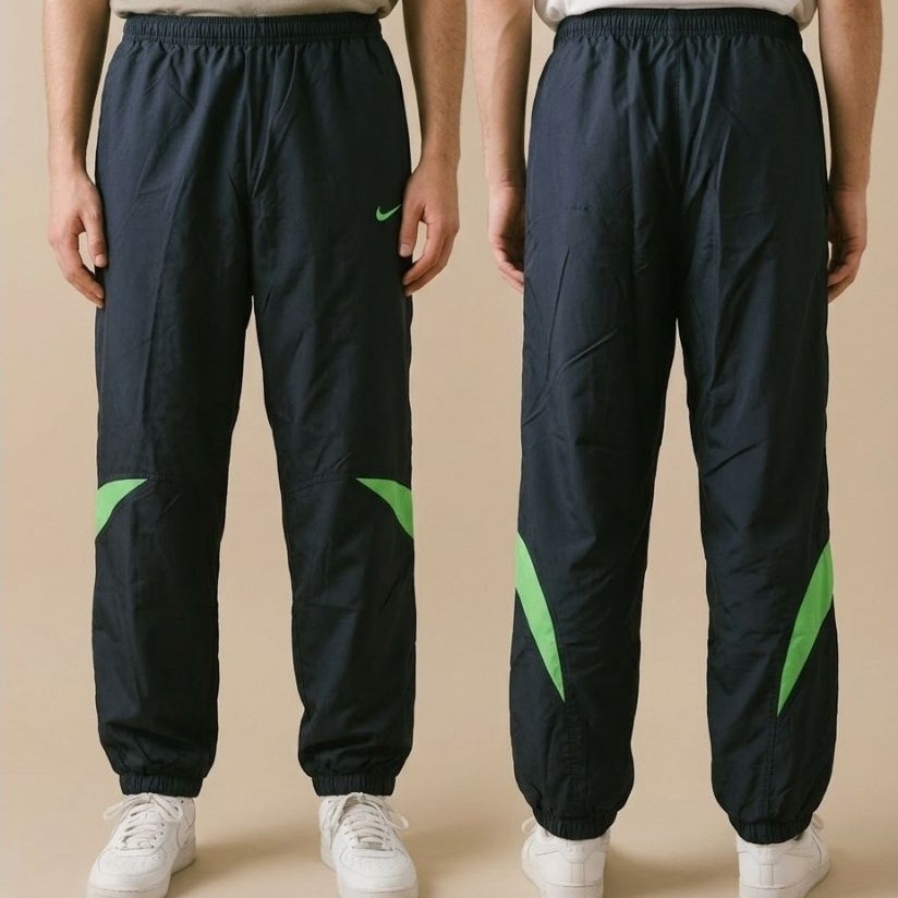 (Celana Branded) Vintage Nike Men's Navy Neon Green Track Pants 31