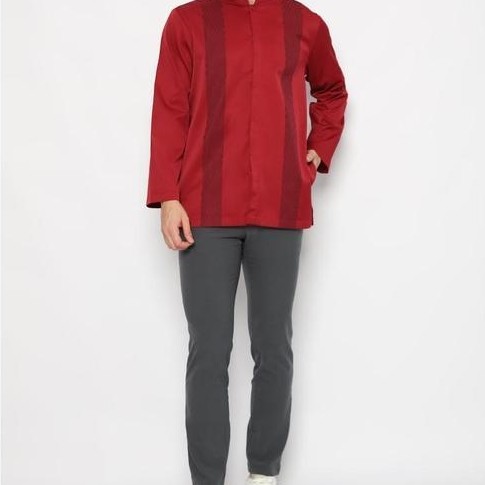 Jobb Aljazair Koko Pria Lengan Panjang Regular Fit Maroon