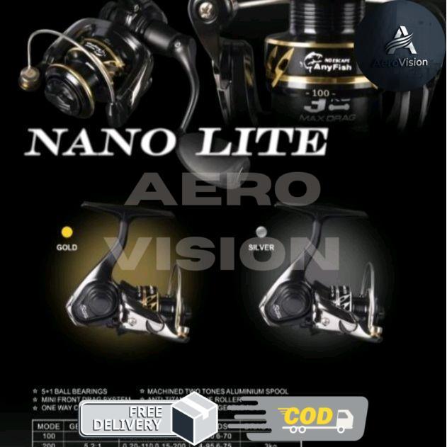 Reel mini Anyfish nano lite 100 | 200 | 300 Reel pancing murah berkualitas - 200