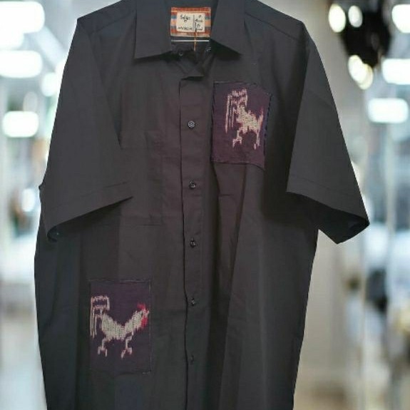 Kemeja Pria / Wanita / Unisex Lengan Pendek Katun Premium Kombinasi Tenun Sumba NTT