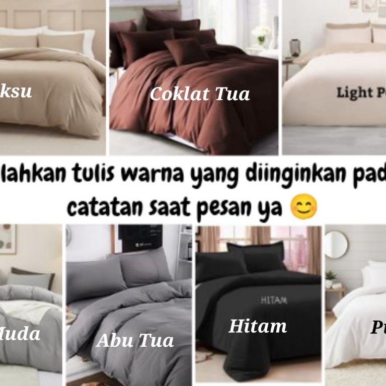 Sprei Bedcover Set Badcover Saja Katun Jepang Polos Aneka Warna Cantik Putih Hitam Coklat Tua Abu Tu