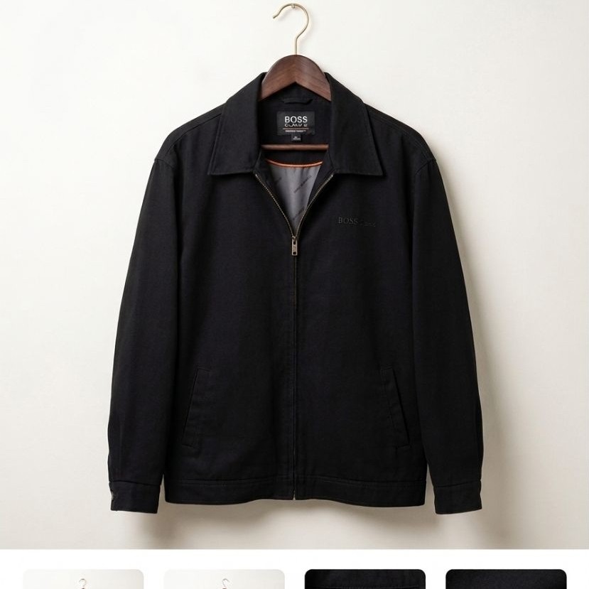 BOSS Classic Men's Harrington Jacket Original - Jaket Pria Premium Hitam Elegan (Garansi Keaslian)
