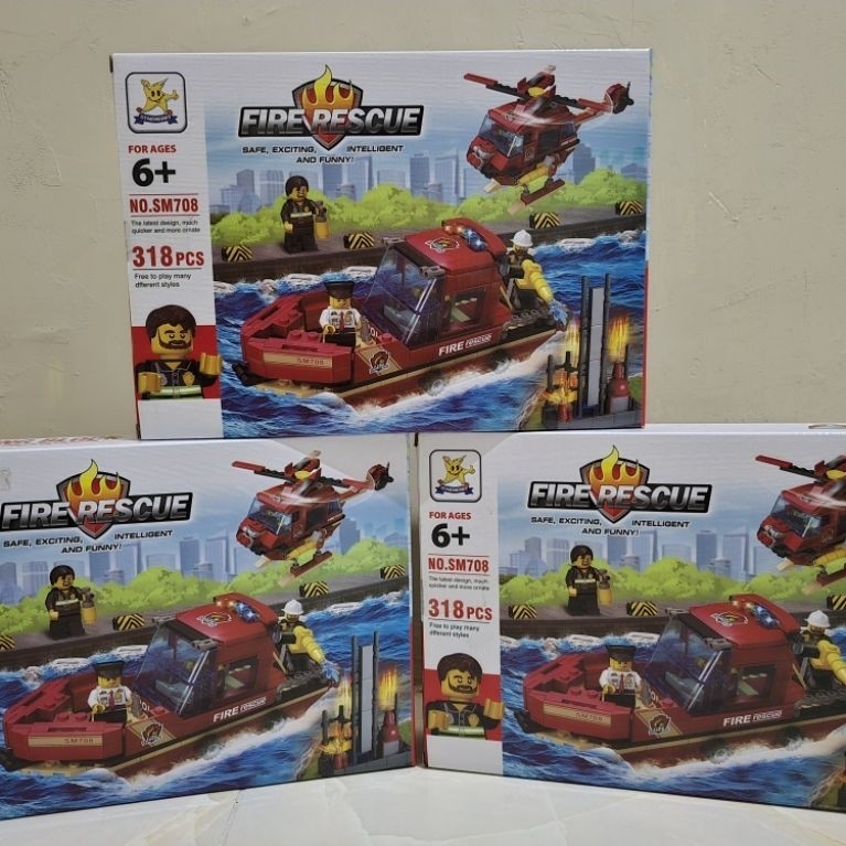 [LEGO FIRE RESCUE] Mainan lego 2 in 1 - Kapal + Helikopter
