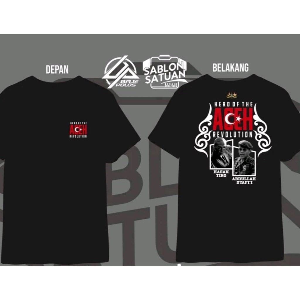 Kaos Hitam Pria Pahlawan Revolusi Aceh Hasan Tiro  Abdullah Sfaty  Pendek Adem Nyaman Di Pakai
