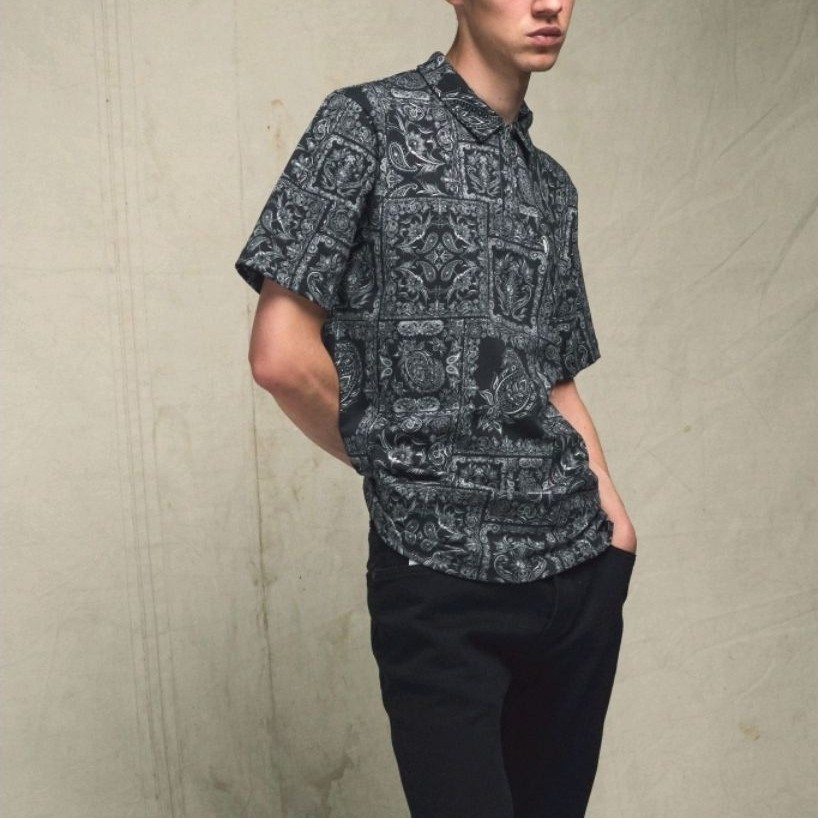 Pretty Green Patchwork Paisley Zip Polo Shirt Black Original