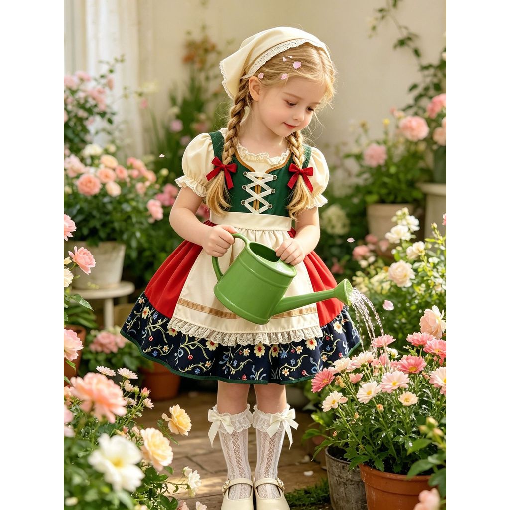German Bavarian dress, Munich Oktoberfest costume for girls, dirndl cosplay outfit