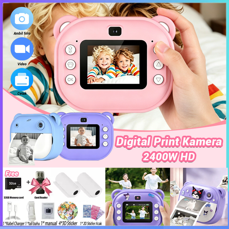 [Penjual Lokal] 2400W HD Digital Print Kamera 2 Inch Portable Mini Printer Dengan Layar Kamera Insta