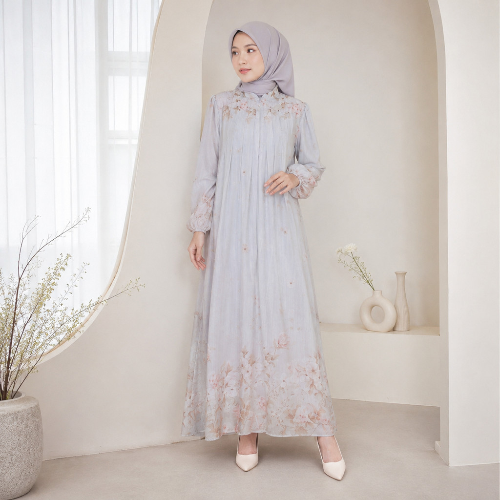 NJW - Dress Muslimah Zakia Ceruty Babydoll | Gamis Floral Premium