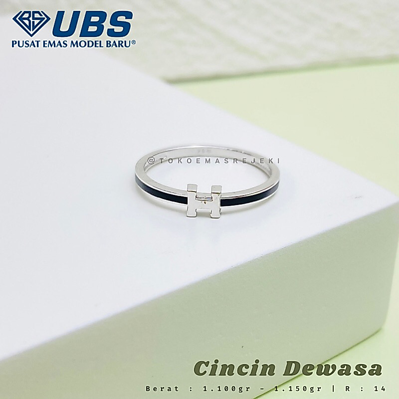 Cincin Dewasa Emas Putih Variasi Cat Hitam Inisial Huruf H 8k