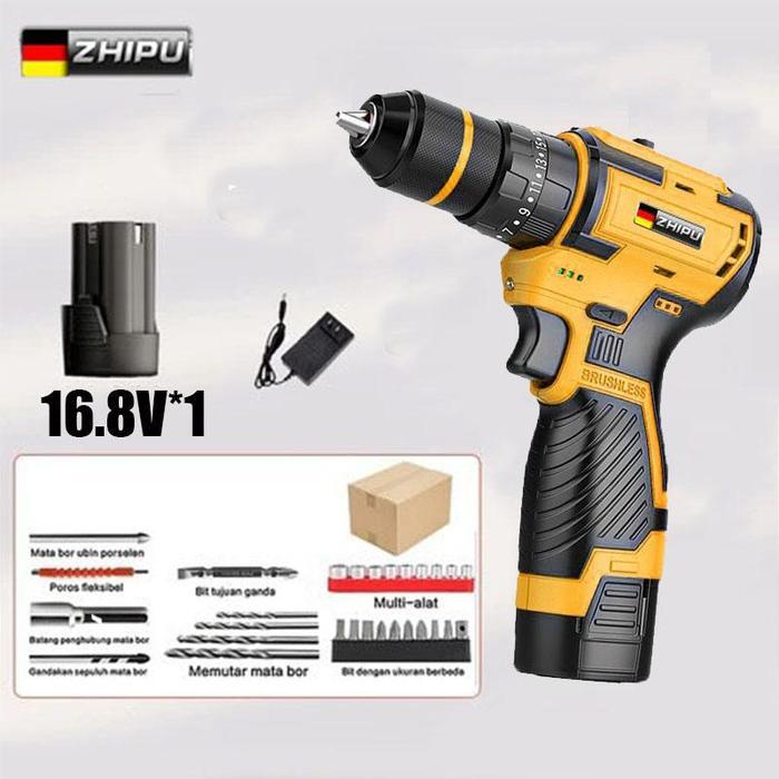 ZHIPU  brushless Bor listri cordless Bor listri  16.8V bor impact Bor cas Mesin Bor Baterai Tangan C