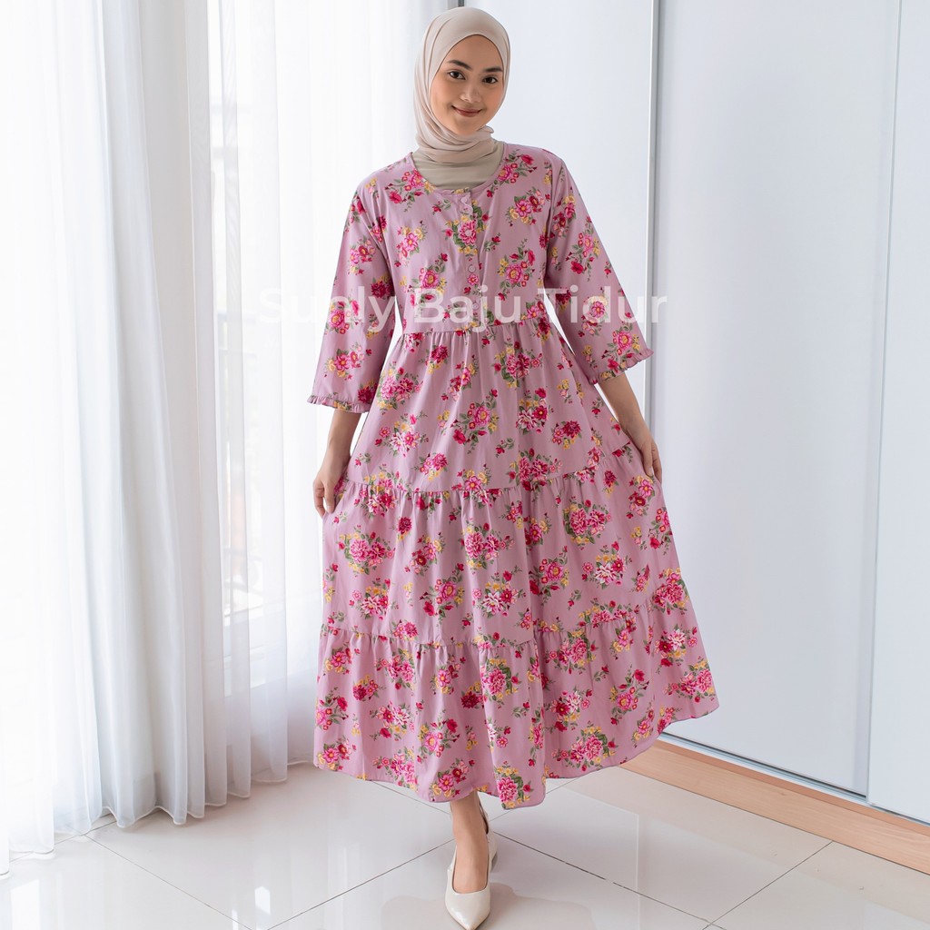 Gamis Muslim Wanita | Dress Wanita Premium | Gamis Sunly Motif Terbaru | LD 108 cm