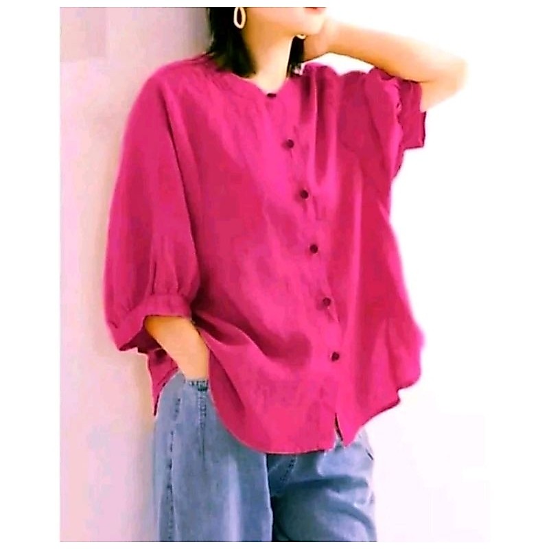 BLOUSE WANITA LINEN KEMEJA WANITA PREMIUMKERAH SHANGHAI