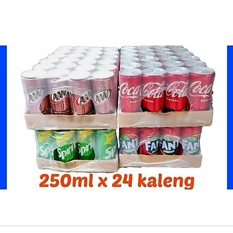 [ 1 Krat ] Aneka Minuman Kaleng 24 Kaleng @ 250 ml Minuman Soda A&W Sprite Coca Cola Fanta