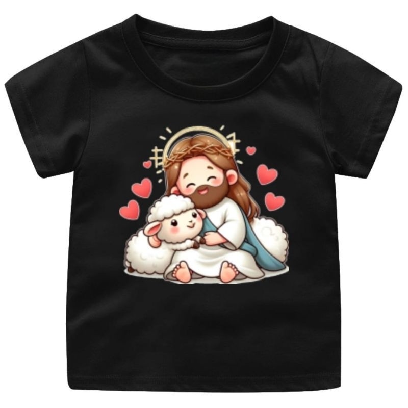 BAJU PASKAH/KAOS ROHANI KRISTEN ANAK COWOK CEWEK 1-12TAHUN/REMAJA/DAN DEWASA GAMBAR YESUS DAN DOMBA/