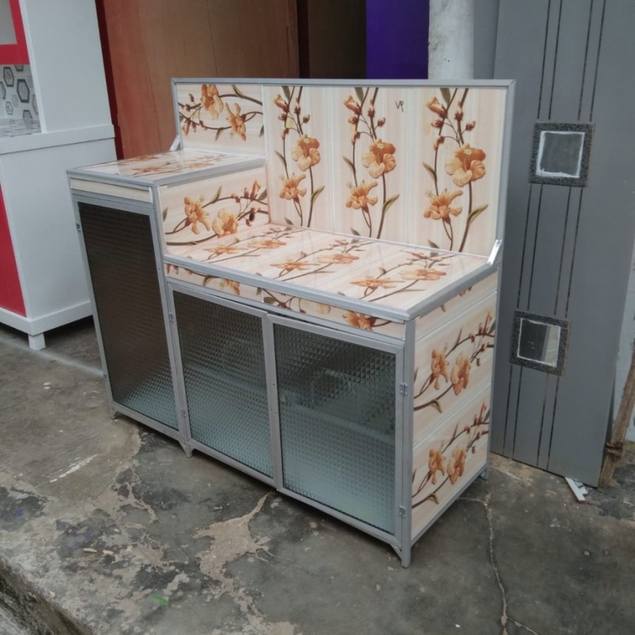 Meja Kompor/Rak Piring Aluminium 3 Pintu Undak