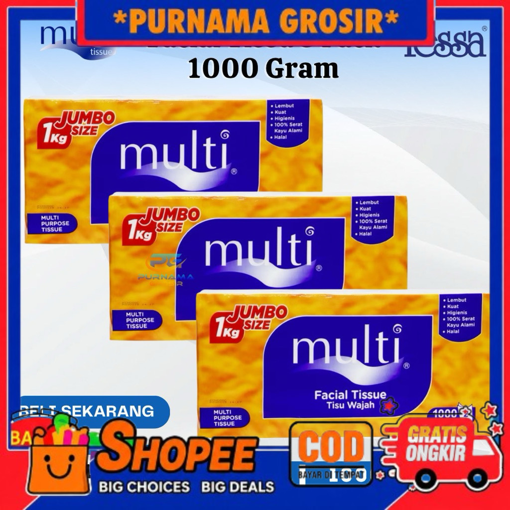 3 Box Tisu MULTI 1000 Gram Tissu Wajah JUMBO