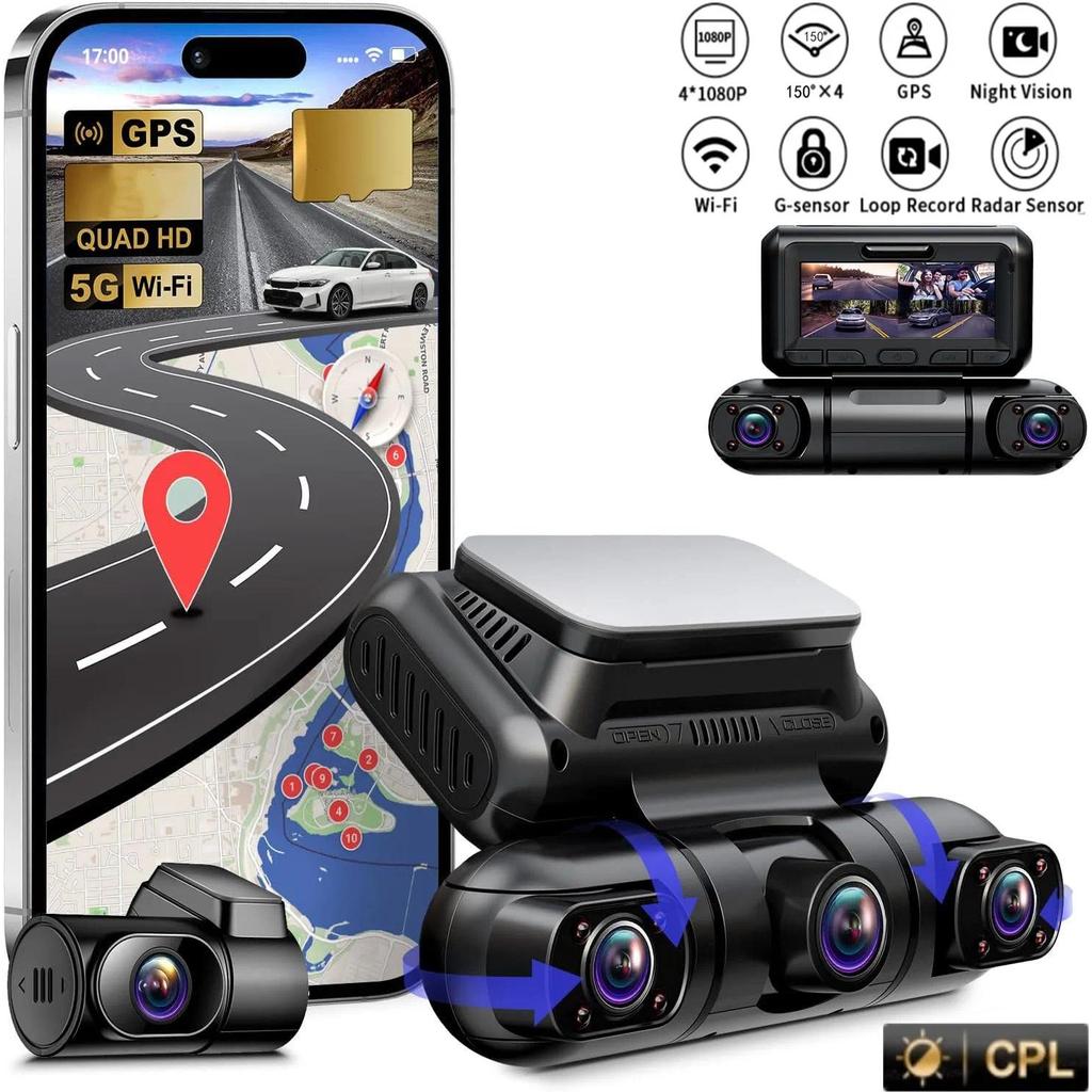 360°Panorama Dash Cam 4 Channel Front/Back/Left/Right 4*1080P Camers 5G WiFi/GPS/8 Infrared Light Ni