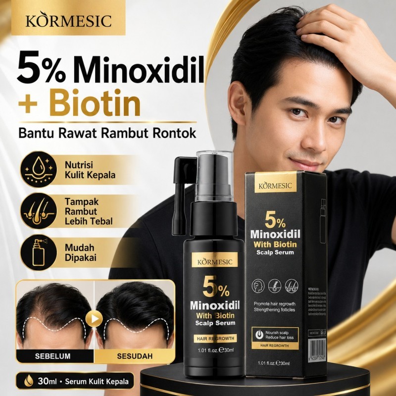 Serum Rambut Minoxidil 5% Dengan Biotin Bantu Rawat Rambut Tipis dan Kurangi Rontok 30ml