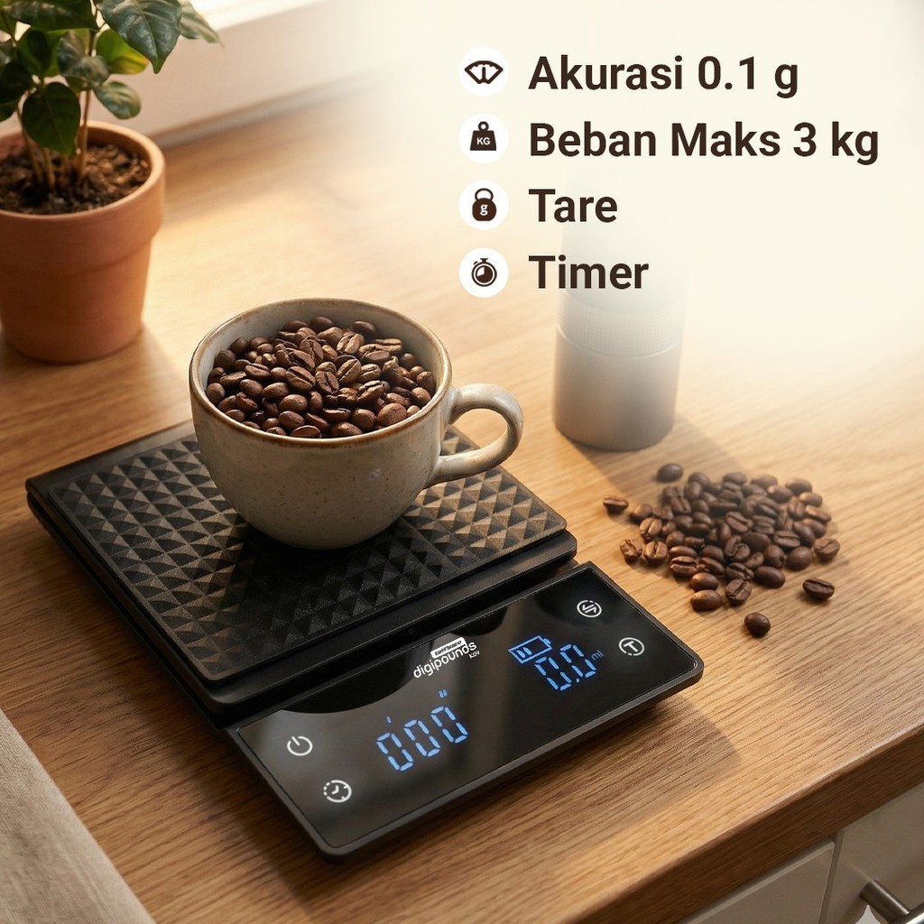 GS88 Medan Taffware Digipounds Timbangan Kopi Digital Timer Coffee Scale 3kg 0.1g - K09