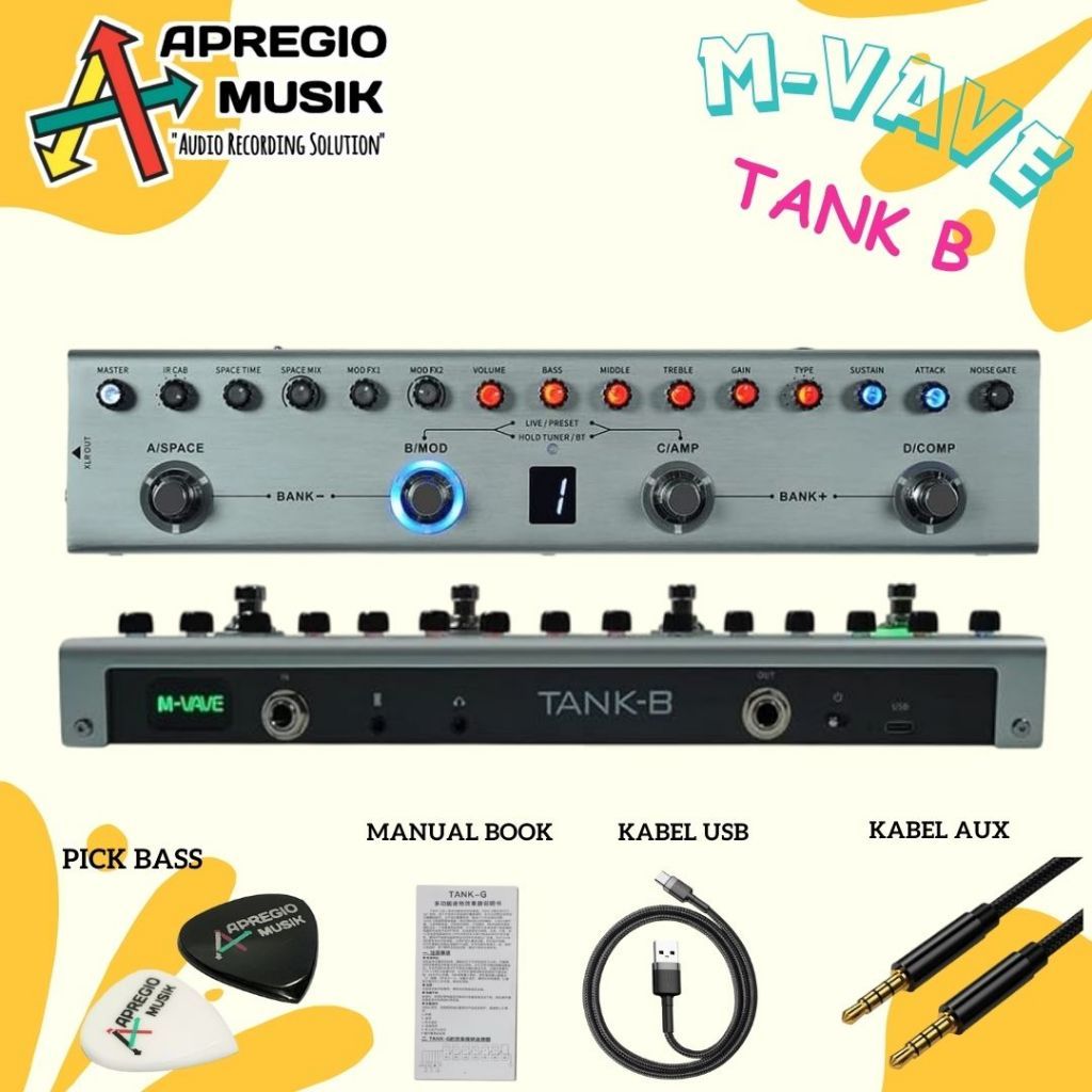 M-VAVE MVAVE TANK-B  TANK B Efek Bass Multi Effects strips Soundcard Interface Pedal