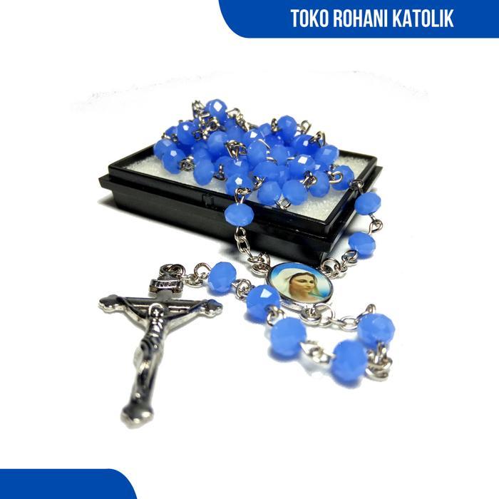ROSARIO KRISTAL CEKO / ROSARIO EXLUSIF / KALUNG ROSARIO KATOLIK / KONTAS - BIRU