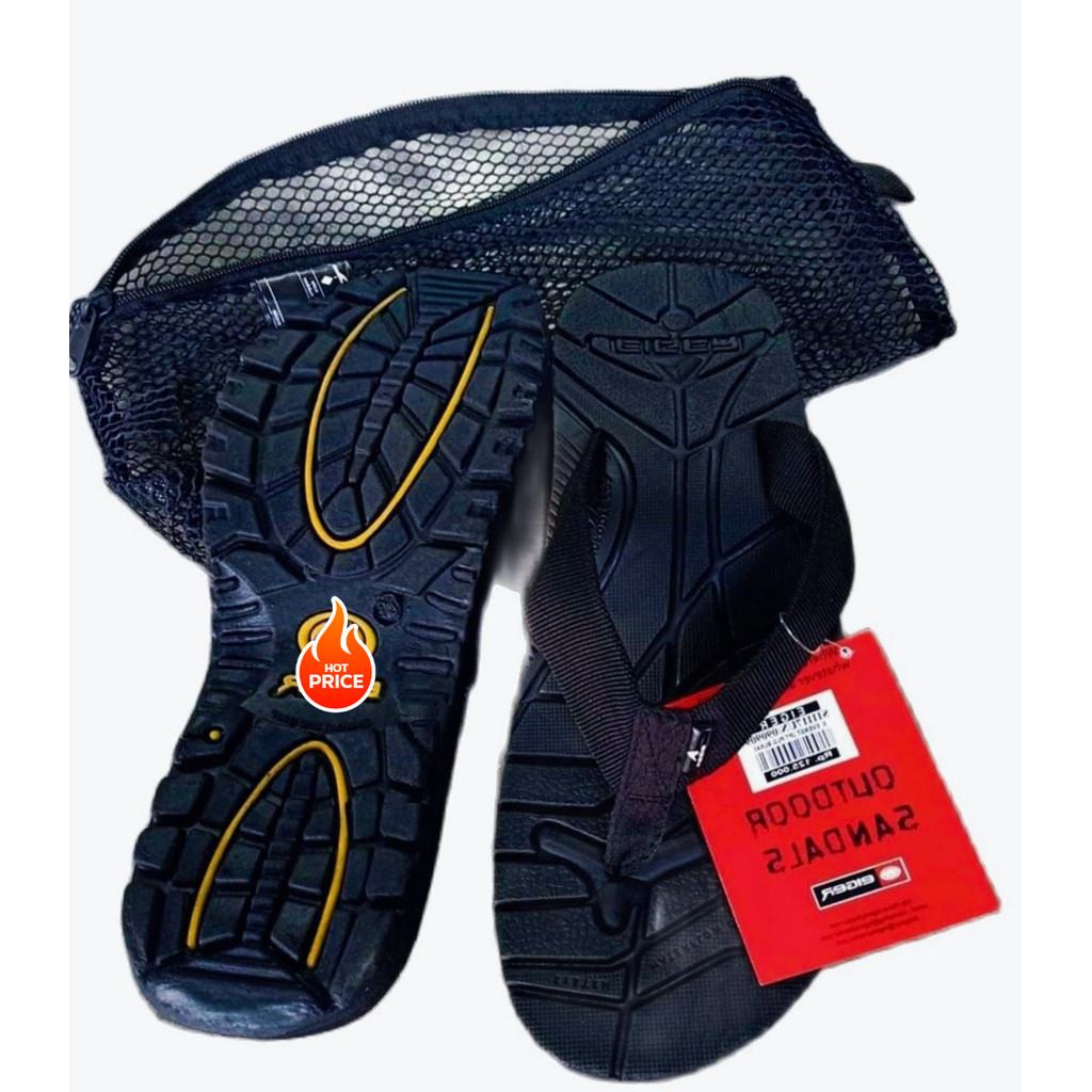 Sandal Jepit Eiger tali hitam tali motif Pria Wanita bonus Tas Jaring Insole Eva spoon Tebal Sol 2.7