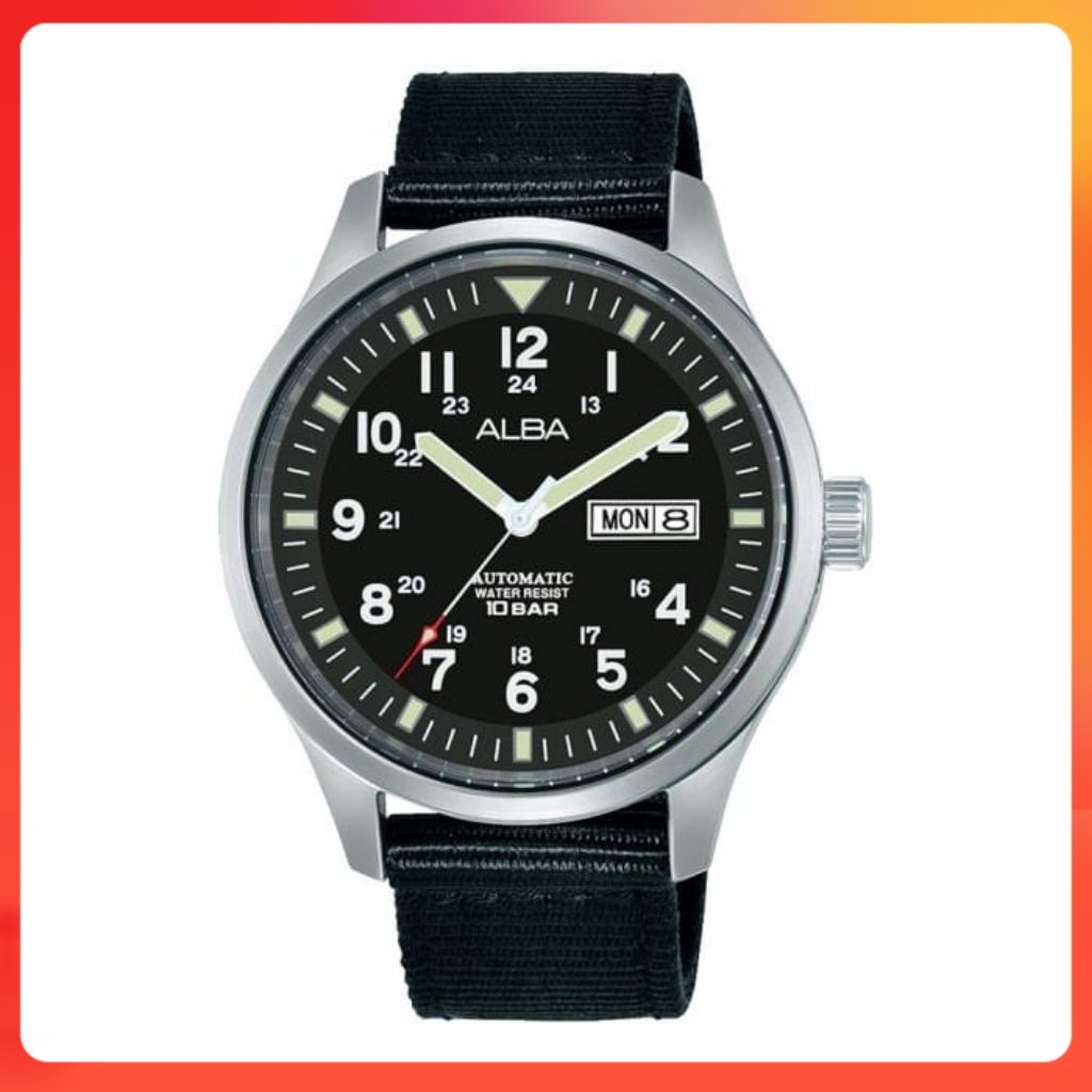 Jam Tanga Pria ALBA Mechanical AL4223X1 al4223 Field Military Automatic Black Dial Original
