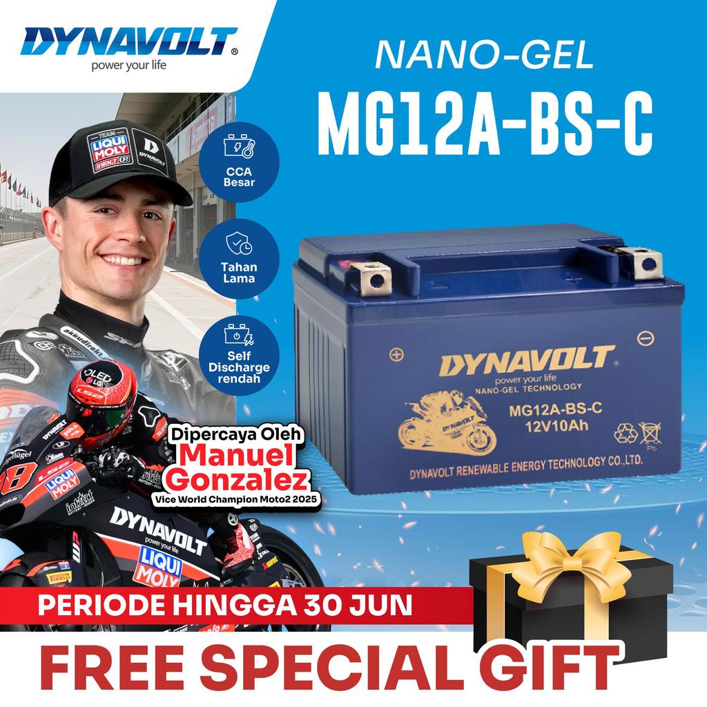 DYNAVOLT Aki Motor YAMAHA T-Max 500, dll | Nano-Gel MG12A-BS-C | 10 AH 155-265 CCA