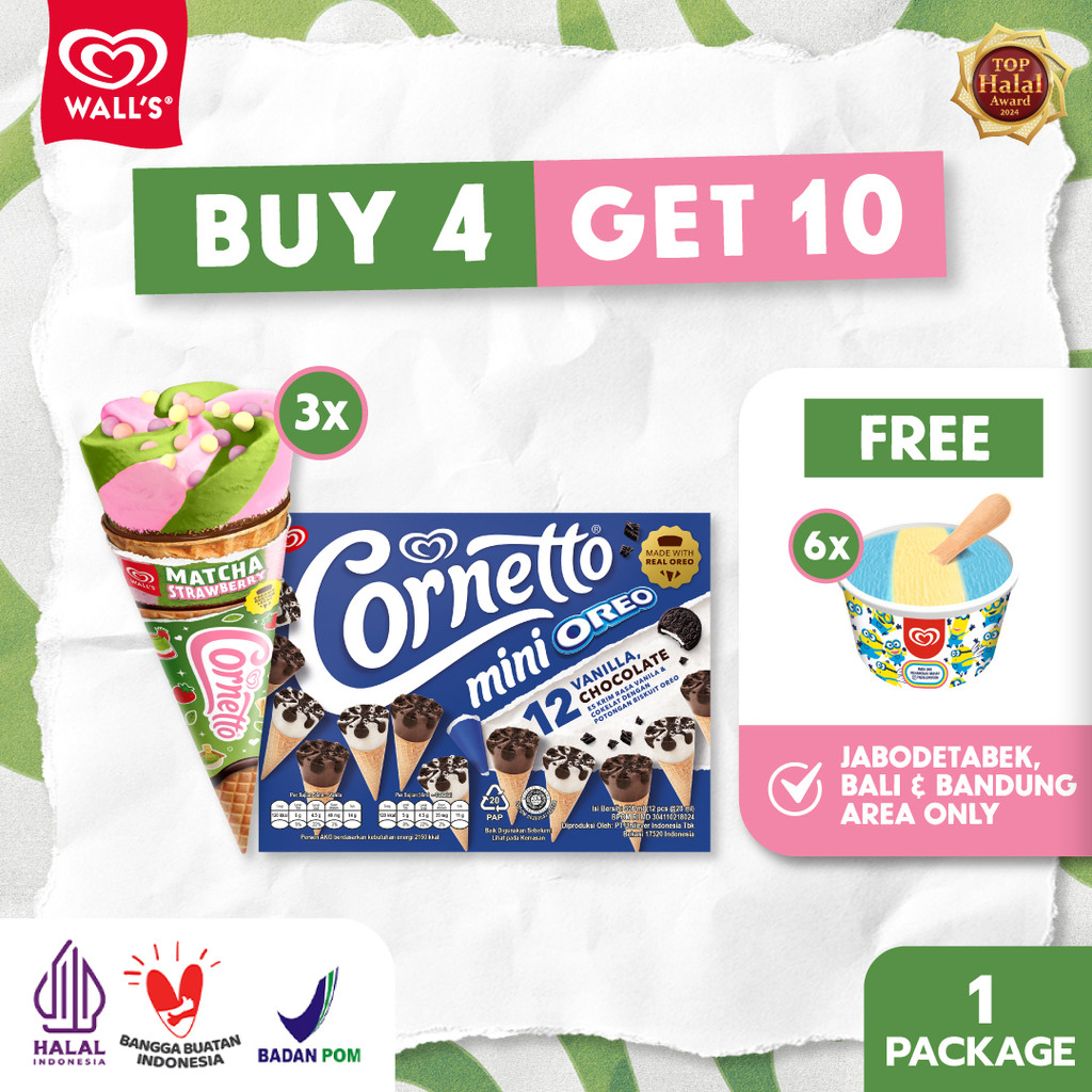 [BUY 4 GET 10] Cornetto Mini Oreo & Cornetto Matcha Strawberry FREE Minion Cup