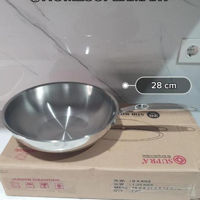 kesihhcelula- Wok pan Stainless Steel 304 Food Grade 24 28 32 Cm Supra Professional Penggorengan Pan