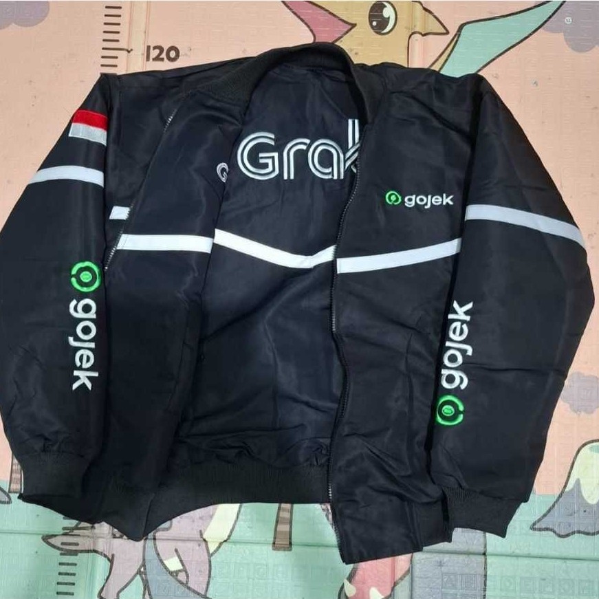 JAKET GRAB HITAM BOLAK BALIK GOJEK HITAM WATERPROOF BORDIR MURAH