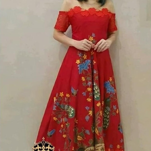 Tahan Lama !! Dress Batik Modern / Gaun Pesta / Gaun Batik Merah
