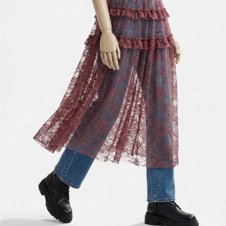 Naisu Rok wanita brukat layering celana skirt korean style panjang 80cm