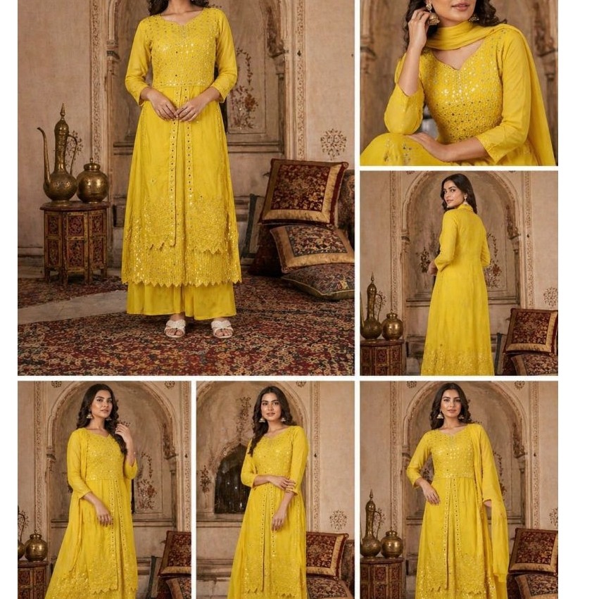 Kurti Kurta wanita set sharara Palazzo baju india Pakistan lengan panjang