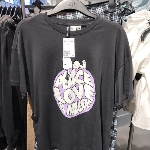 ORI  H&M - t-shirt / kaos devided oversize fit wanita Peace love & music / T-Shirt Pria Wanita