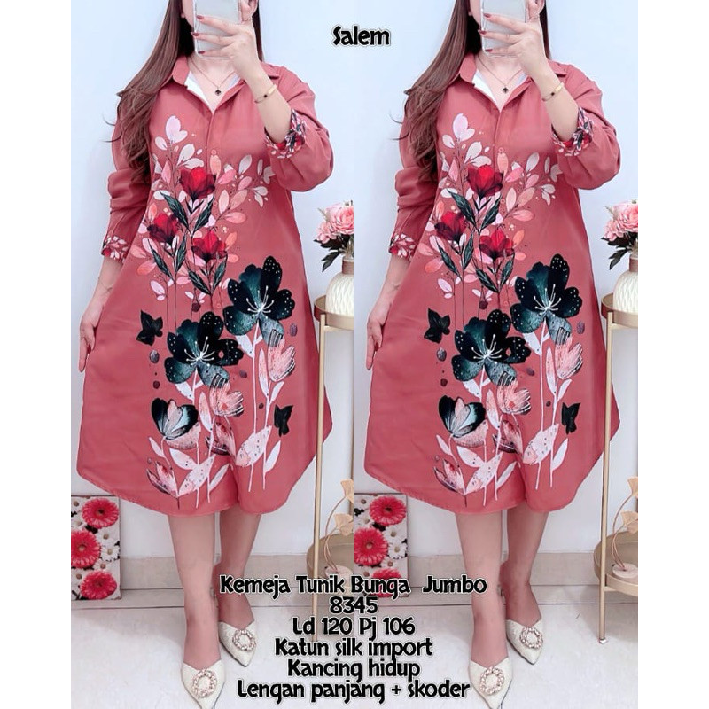 8345 KEMEJA TUNIK BUNGA JUMBO WANITA |TUNIK LD120|TUNIK SILK