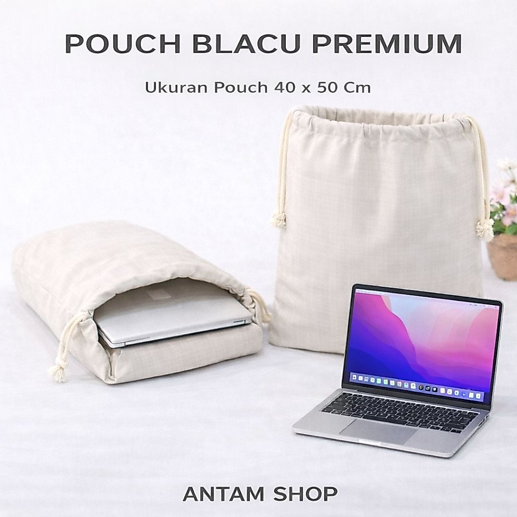 Pouch Blacu Souvenir Premium Serut Ukuran 40 x 50 Cm Kantong Blacu Souvenir Polos