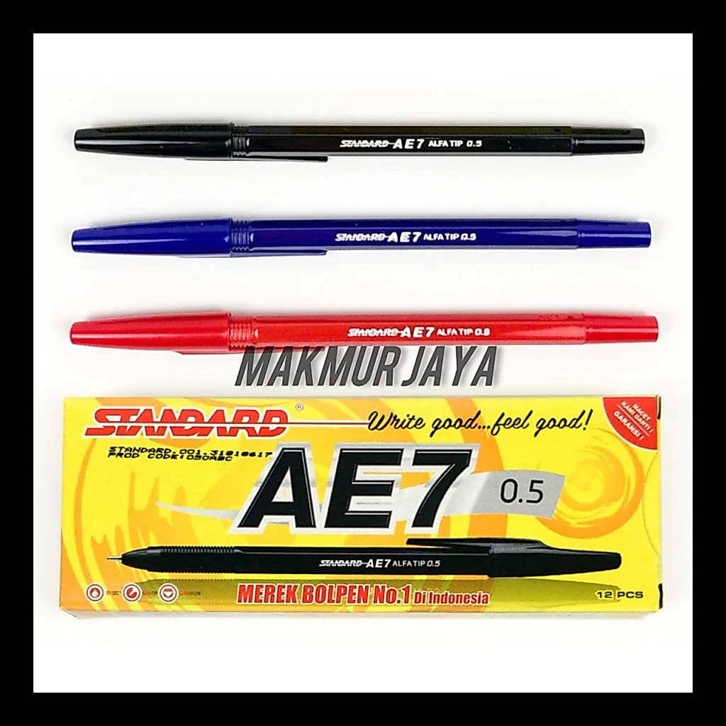 Bolpoin Standard AE7 0.5 Black Blue Red / Pulpen Pena Pen Standard AE7 0.5 Hitam Biru Merah