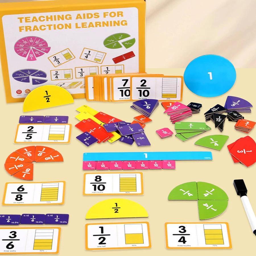 Montessori Fraction Learning Kit Math Teaing Aids Fraction Circles Cards Whiteboard Educational Toy 