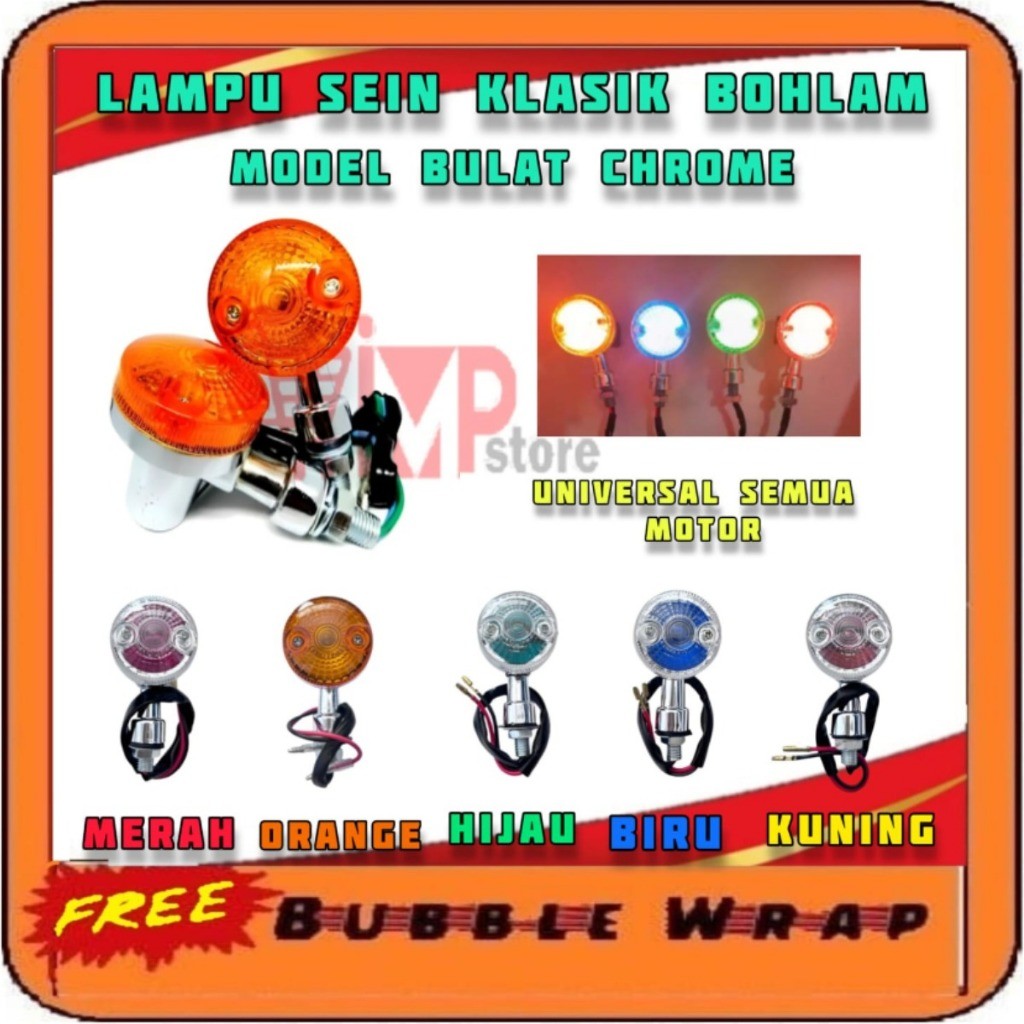 Lampu Sen motor Klasik sen classic Bulat Bohlam Sein Crome