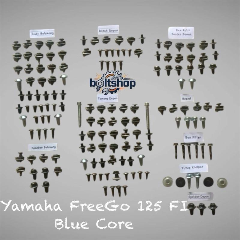 Baut Full Set Cover Body Bodi Yamaha FreeGo 125 Fi Blue Core Lengkap - Boltshop