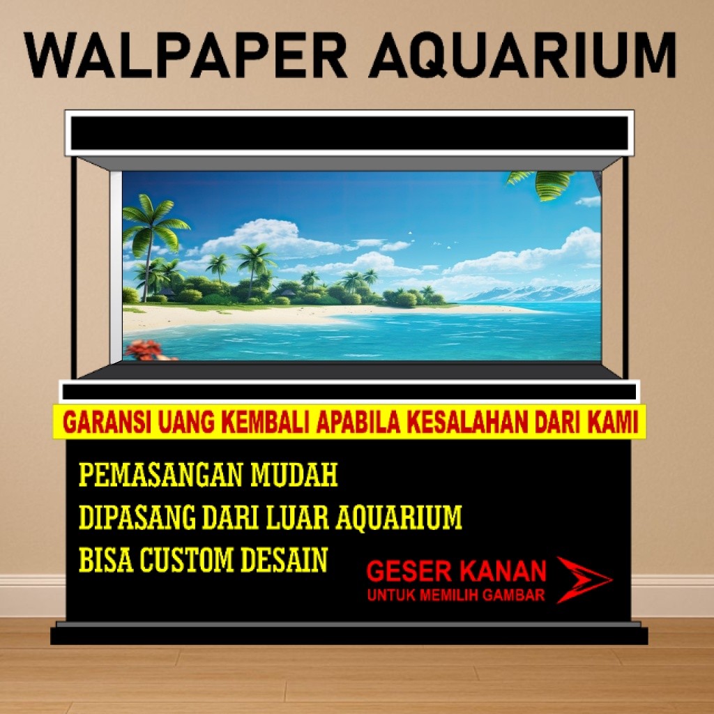 STICKER AQUARIUM, AQUASCAPE,STIKER KACA AQUARIUM,BACKGROUND AQUARIUM TEMA PEMANDANGAN PANTAI