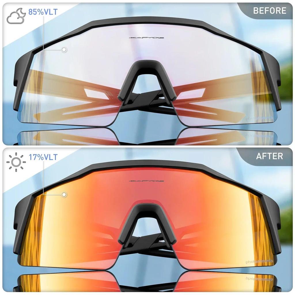 Kacamata Bersepeda Photochromic Merah Kapvoe untuk Pria, Kacamata Bersepeda Photochromic Biru, Kacam