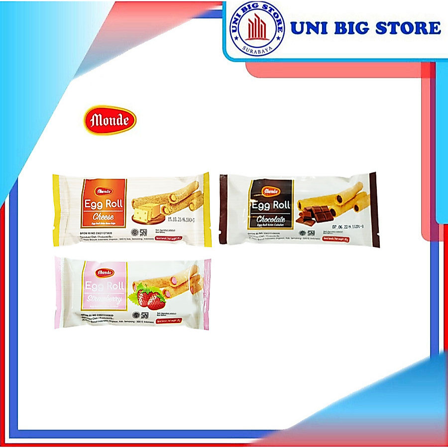 Monde Egg Roll Chocolate | Cheese | Strawberry Stick Biskuit 35 gr x 10 pcs Keju