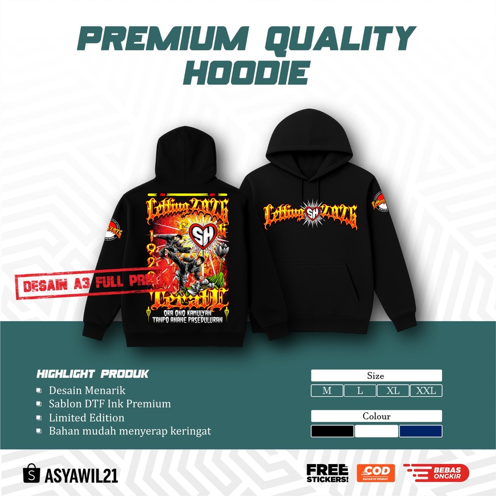 Jaket Hoodie Zipper Desain Terbaru PSHT Letting 2026 SH Terate 1922 Fashion Pria Wanita Perguruan  P
