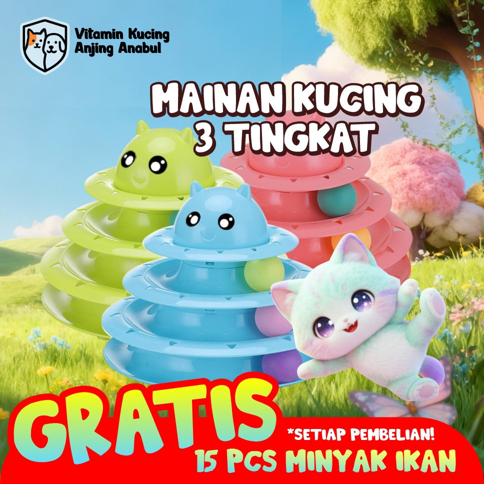 Mainan Kucing 3 Tingkat Tower KEPALA KUCING Bola Tikus Murah Cat Toys Tower Track Ball RJTI