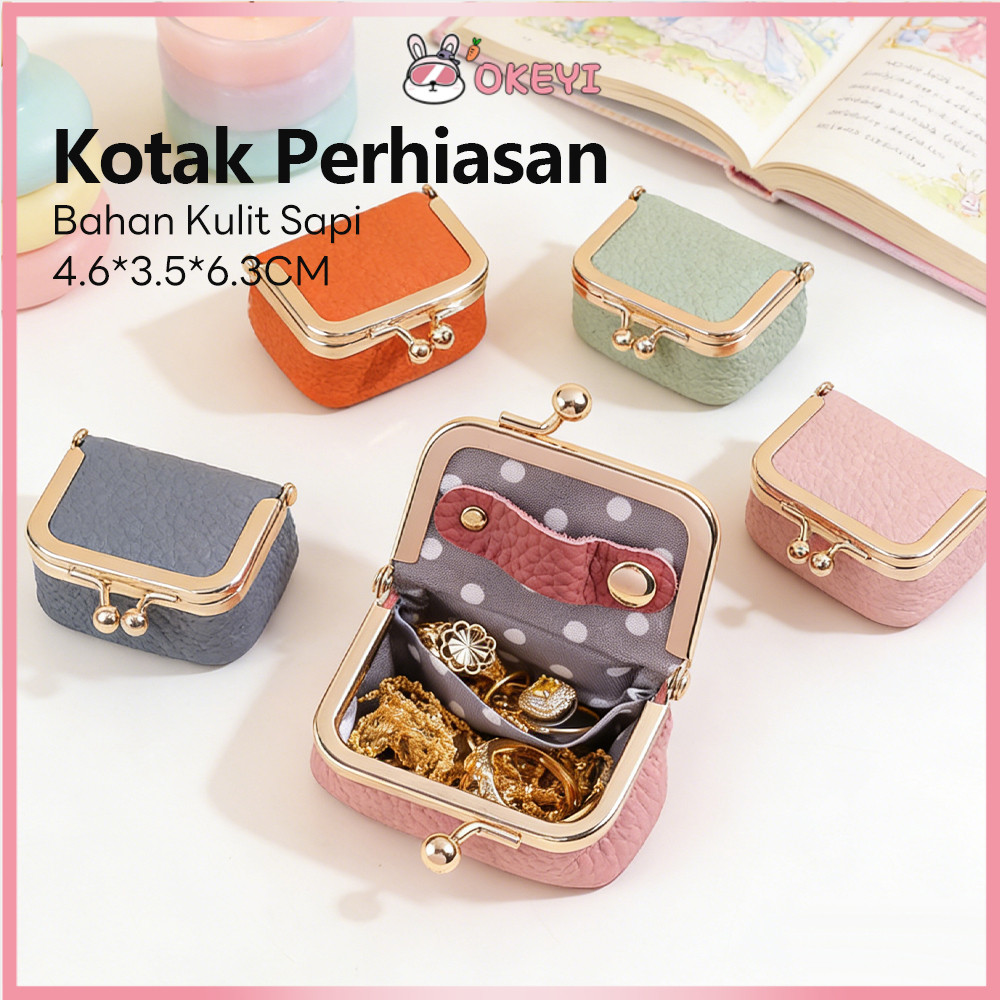 OKEYI Dompet Koin Dan Kunci Tekan Dompet Koin Wanita Mini Dompet Perhiasan Kulit