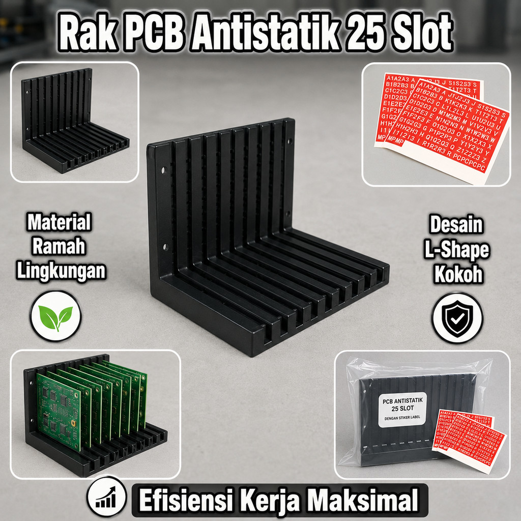 Rak PCB Antistatik L-Shape 25 Slot Organizer Papan Sirkuit Elektronik Rak Penyimpanan Efisien