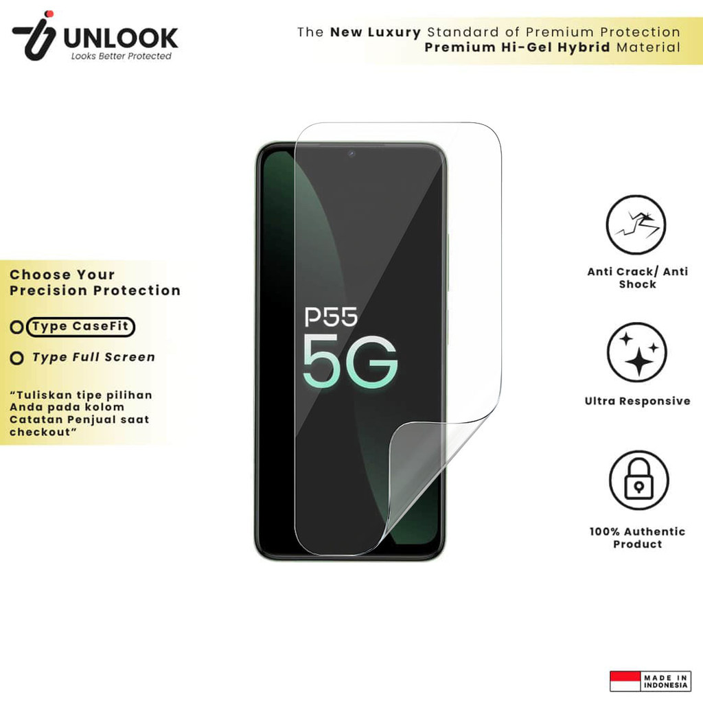 UNLOOK Hi-GEL HYBRID Hydrogel+ Pelindung Lentur for Itel P55 5G, P55 4G, P40 Plus, P40, P38 Pro, P38