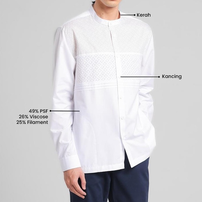 HOT PRODUCT MANZONE - Kemeja Koko Lengan Panjang Pria Parvez White Manzone